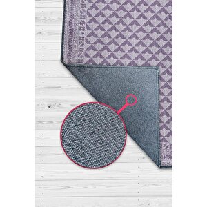 Homshtag Etnik Desenli Mor Renkli Halı Vintage Bordürlü Halı Geometrik Desenli Dijital Baskı Halı