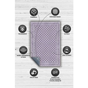 Homshtag Etnik Desenli Mor Renkli Halı Vintage Bordürlü Halı Geometrik Desenli Dijital Baskı Halı