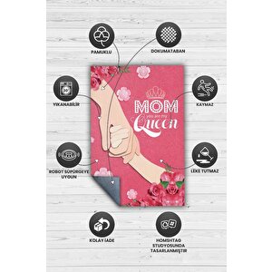 Homshtag Benim Annem Kraliçe Çok Renkli Çicekli Halı Dijital Baskı Salon Halısı Anneye Özel Halı