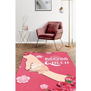 Benim Annem Kraliçe Çok Renkli Çicekli Halı Dijital Baskı Salon Halısı Anneye Özel Halı 120x180 cm