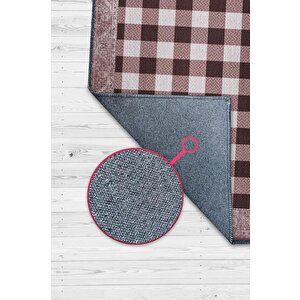 Homshtag Ekose Desenli Pembe Kahve Renkli Halı Vintage Bordürlü Halı Hasır Görünümlü Damalı Halı