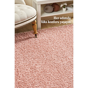 Post Peluş Uzun Tüylü Pembe Shaggy Oturma Odası Salon Çocuk Odası Halısı Toz Vermez 80x250 cm