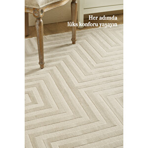 Sık Dokunmuş Bej Renk Modern Tasarım Jüt Taban Oturma Odası Salon Halısı Leke Tutmaz Toz Vermez 200x290 cm