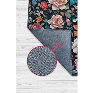 Çiçek Vadisi Koyu Renk Halı Çiçekli Salon Halısı Modern Oturma Odası Halısı Şık Siyah Halı 80x120 cm