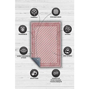 Homshtag Etnik Desenli Pembe Renkli Halı Vintage Bordürlü Halı Geometrik Desenli Dijital Baskı Halı
