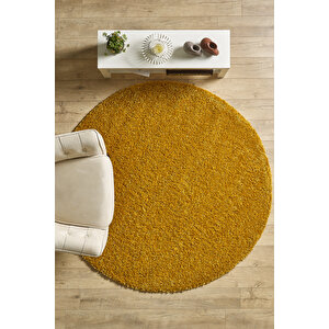 Post Peluş Uzun Tüylü Gold Shaggy Oturma Odası Salon Çocuk Odası Halısı Toz Vermez Yuvarlak 160x160 cm
