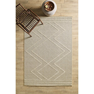 Boho Zigzag Desen Bej Elit Bukleli Sisal Halı Salon Oturma Odası Dış Mekan Halısı Dayanıklı 80x150 cm