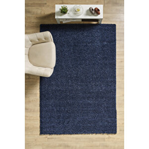 Modern Desenli Salon Halısı Lacivert Halı Peluş Halı Yıkanabilir Post Halı Kaymaz Taban Halı 80x250 cm