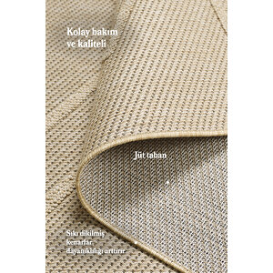 Boho Zigzag Desen Bej Elit Bukleli Sisal Halı Salon Oturma Odası Dış Mekan Halısı Dayanıklı