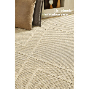 Boho Zigzag Desen Bej Elit Bukleli Sisal Halı Salon Oturma Odası Dış Mekan Halısı Dayanıklı