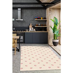 Şeftali Desenli Turuncu Halı Minimal Salon Halısı Renkli Mutfak Halı Tarz Oturma Odası Halı 100x150 cm