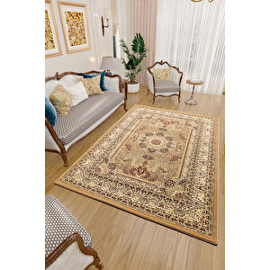 İran Tarzı Barok Süslemeli Bej Toz Vermez Oturma Odası Ve Salon Halısı Sık Dokuma 120x170 cm