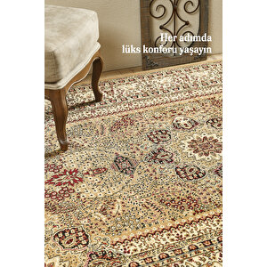 İran Tarzı Barok Süslemeli Bej Toz Vermez Oturma Odası Ve Salon Halısı Sık Dokuma 120x170 cm