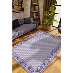 Homshtag Etnik Desenli Mor Renkli Halı Vintage Bordürlü Halı Geometrik Desenli Dijital Baskı Halı