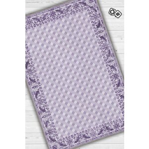 Homshtag Etnik Desenli Mor Renkli Halı Vintage Bordürlü Halı Geometrik Desenli Dijital Baskı Halı
