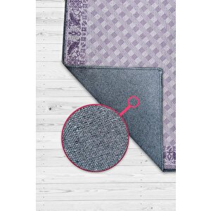 Homshtag Etnik Desenli Mor Renkli Halı Vintage Bordürlü Halı Geometrik Desenli Dijital Baskı Halı