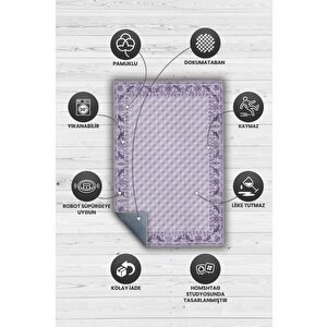 Homshtag Etnik Desenli Mor Renkli Halı Vintage Bordürlü Halı Geometrik Desenli Dijital Baskı Halı