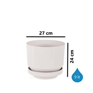 So-s284 Dekoratif Tabaklı Lüks Çizgi Desenli Saksı 9 Litre Kirli Beyaz