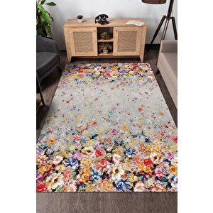 Çiçek Yolu Bej Renk Halı Çiçekli Salon Halısı Modern Oturma Odası Halısı Şık Çiçekli Halı 100x150 cm