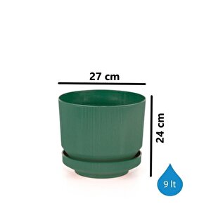 So-s284 Dekoratif Tabaklı Lüks Çizgi Desenli Saksı 9 Litre Yeşil