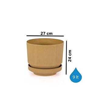 So-s284 Dekoratif Tabaklı Lüks Çizgi Desenli Saksı 9 Litre Gold