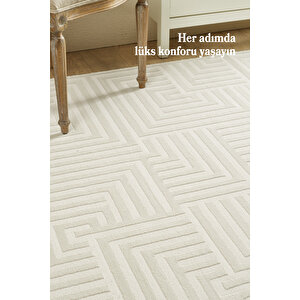 Yumuşak Dokulu Krem Renk Jüt Tabanlı Sık Dokuma Yüksek Kalite Toz Vermez Oturma Odası Salon Halısı 80x250 cm