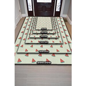 Homshtag Karpuz Desenli Yeşil Halı Minimal Salon Halısı Renkli Mutfak Halısı Tarz Oturma Odası Halı