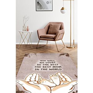 En İyi Anne Bej Renkli Minimal Halı Dijital Baskı Salon Halısı Tasarım Anneye Özel Halı 200x300 cm