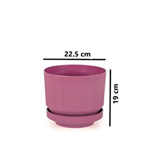 So-s283 Dekoratif Tabaklı Lüks Çizgi Desenli Saksı 6 Litre Vişne