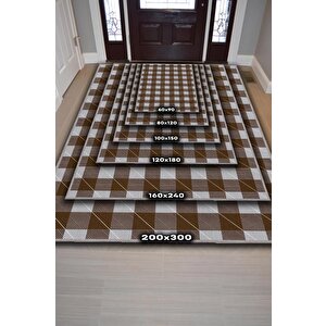 Homshtag Ekose Desenli Halı Kahverengi Gri Renk Salon Halısı Tasarım Halı Hasır Görünümlü Ekose Halı
