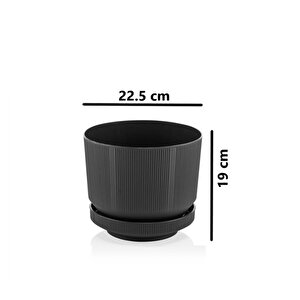 So-s283 Dekoratif Tabaklı Lüks Çizgi Desenli Saksı 6 Litre Antrasit