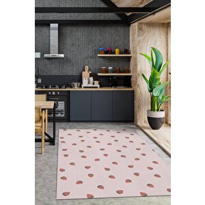 Çilek Desenli Kırmızı Halı Minimal Salon Halısı Renkli Mutfak Halısı Tarz Oturma Odası Halı 80x120 cm