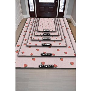 Homshtag Çilek Desenli Kırmızı Halı Minimal Salon Halısı Renkli Mutfak Halısı Tarz Oturma Odası Halı