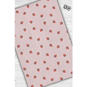 Çilek Desenli Kırmızı Halı Minimal Salon Halısı Renkli Mutfak Halısı Tarz Oturma Odası Halı 100x150 cm