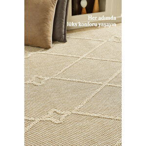 Boho Tasarım Bej Elit Bukleli Sisal Halı Salon Oturma Odası Dış Mekan Halısı Dayanıklı 80x250 cm