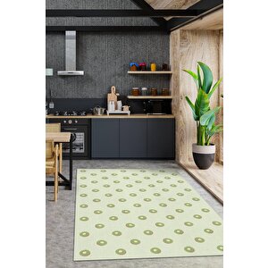 Kivi Desenli Yeşil Halı Minimal Salon Halısı Renkli Mutfak Halısı Tarz Oturma Odası Halı 200x300 cm