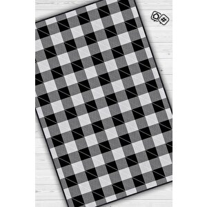 Ekose Desenli Halı Siyah Beyaz Renkli Salon Halısı Tasarım Halı Hasır Görünümlü Ekose Halı 200x300 cm