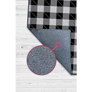 Ekose Desenli Halı Siyah Beyaz Renkli Salon Halısı Tasarım Halı Hasır Görünümlü Ekose Halı 200x300 cm