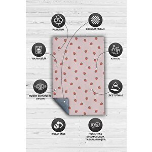 Homshtag Çilek Desenli Kırmızı Halı Minimal Salon Halısı Renkli Mutfak Halısı Tarz Oturma Odası Halı
