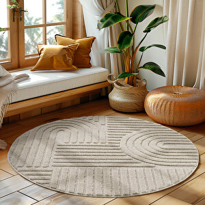 Modern Halı Cool Halı Bej Halı Düz Renk Halı Salon Halısı Mutfak Halısı Yıkanabilir Halı Oval Halı 120x120 cm