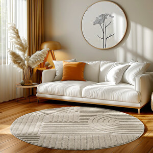 Modern Halı Cool Halı Bej Halı Düz Renk Halı Salon Halısı Mutfak Halısı Yıkanabilir Halı Oval Halı 120x120 cm