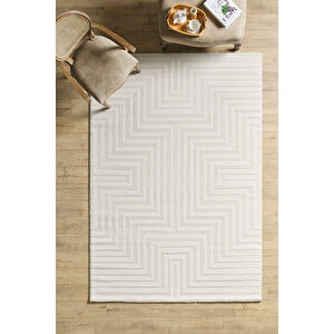 Sık Dokunmuş Krem Renk Modern Tasarım Jüt Taban Oturma Odası Salon Halısı Leke Tutmaz Toz Vermez 120x170 cm