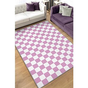 Pembe Beyaz Damalı Halı Mutfak Halısı Kareli Oturma Odası Halısı Retro Tarzı Salon Halısı 80x120 cm