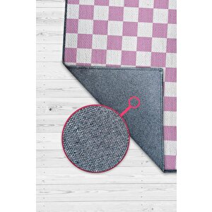 Pembe Beyaz Damalı Halı Mutfak Halısı Kareli Oturma Odası Halısı Retro Tarzı Salon Halısı 80x120 cm