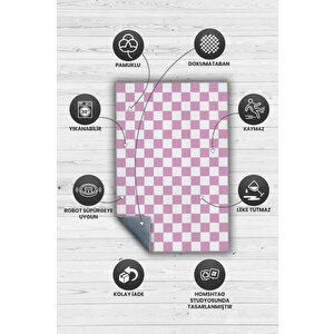 Homshtag Pembe Beyaz Damalı Halı Mutfak Halısı Kareli Oturma Odası Halısı Retro Tarzı Salon Halısı