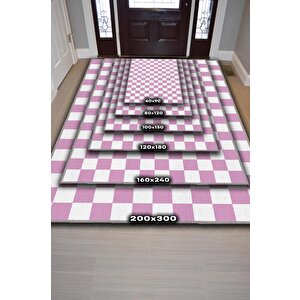 Homshtag Pembe Beyaz Damalı Halı Mutfak Halısı Kareli Oturma Odası Halısı Retro Tarzı Salon Halısı