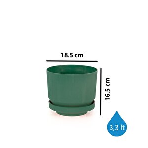 So-s282 Dekoratif Tabaklı Lüks Çizgi Desenli Saksı 3.3 Litre Yeşil