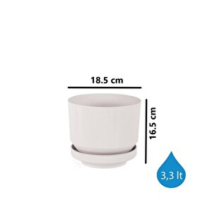 So-s282 Dekoratif Tabaklı Lüks Çizgi Desenli Saksı 3.3 Litre Kirli Beyaz
