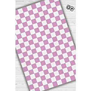 Pembe Beyaz Damalı Halı Mutfak Halısı Kareli Oturma Odası Halısı Retro Tarzı Salon Halısı 120x180 cm