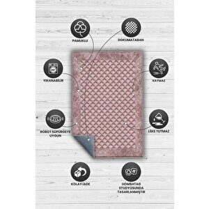 Homshtag Etnik Desenli Pembe Renkli Halı Vintage Bordürlü Halı Geometrik Desenli Dijital Baskı Halı